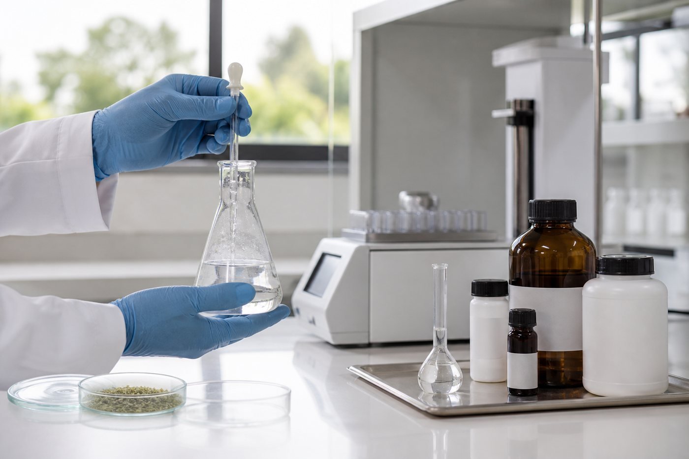 Preparación de una solución química en un laboratorio moderno